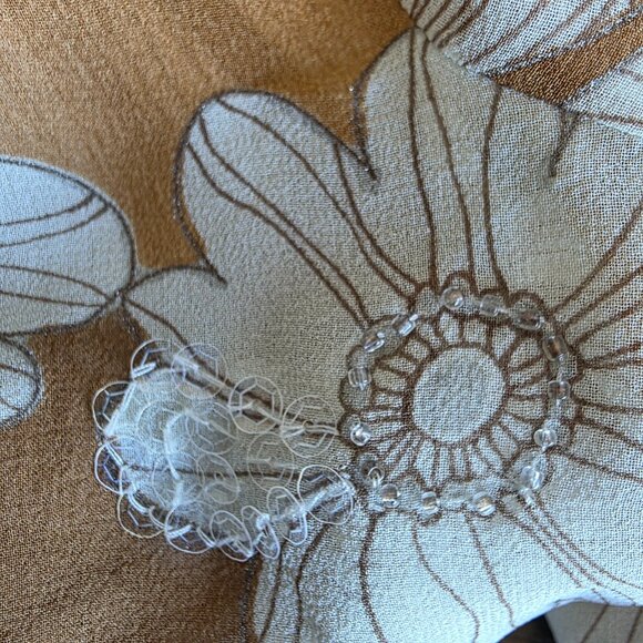 A.B. Lambdin Silk Poncho Coverup Top Floral Sequin Beads Tie Plus Sz 18 Vintage - Picture 9 of 12